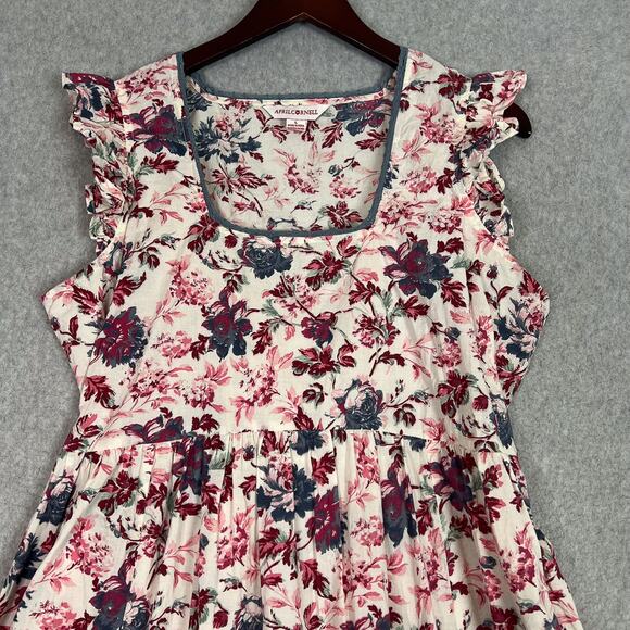 April Cornell Floral Square Neck Ruffle Sleeve Midi Dress Size Large - Picture 2 of 11